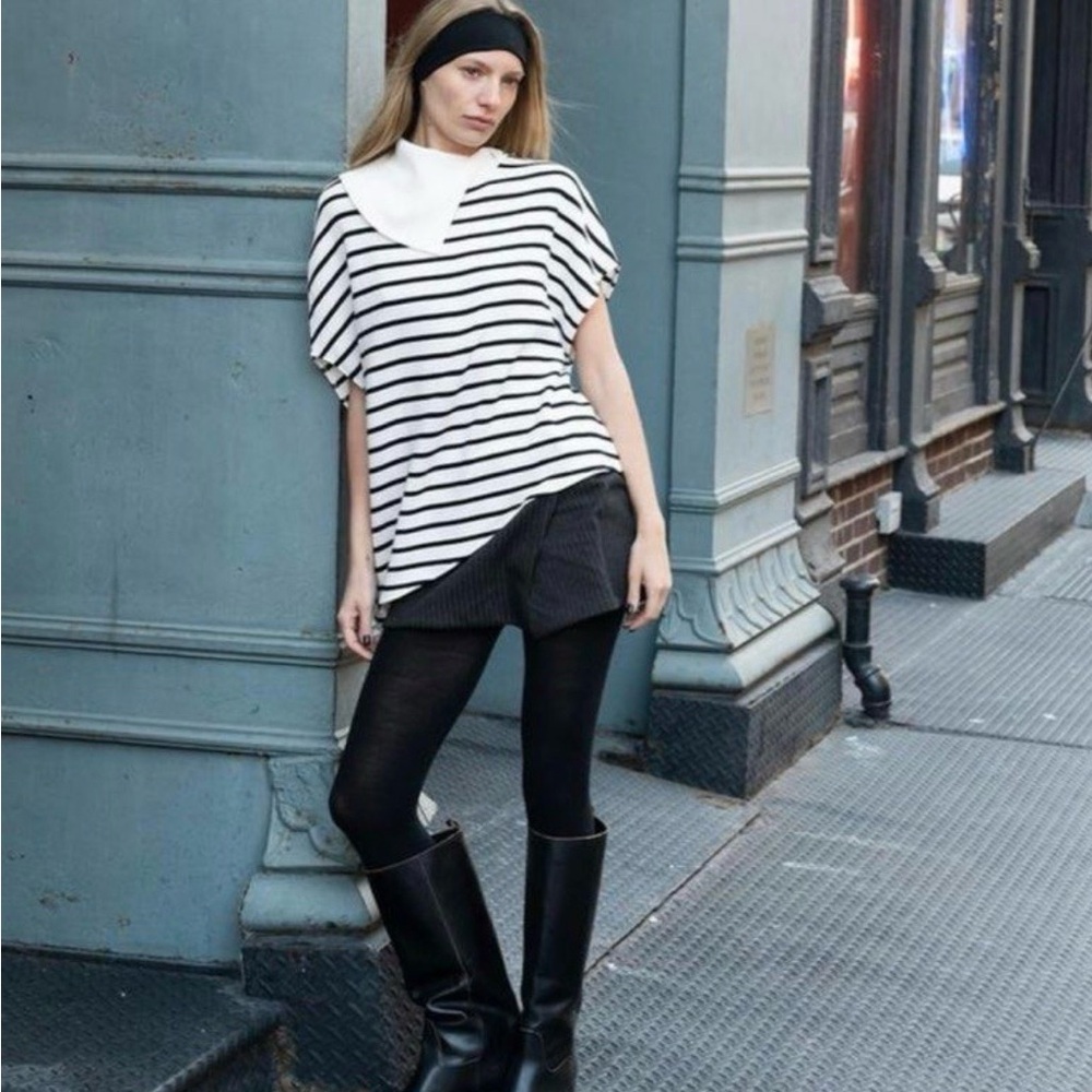 Zara Navy and White Striped Sweater